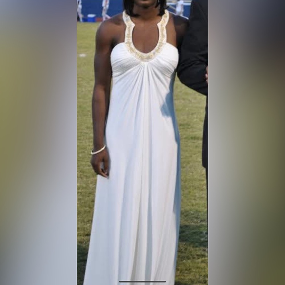 Elegant White and Gold Women's Dress